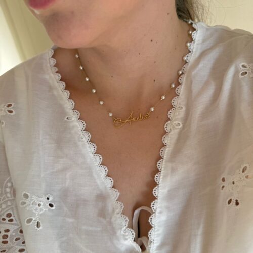 CADENA CON PERLAS NOMBRE PERSONALIZADO